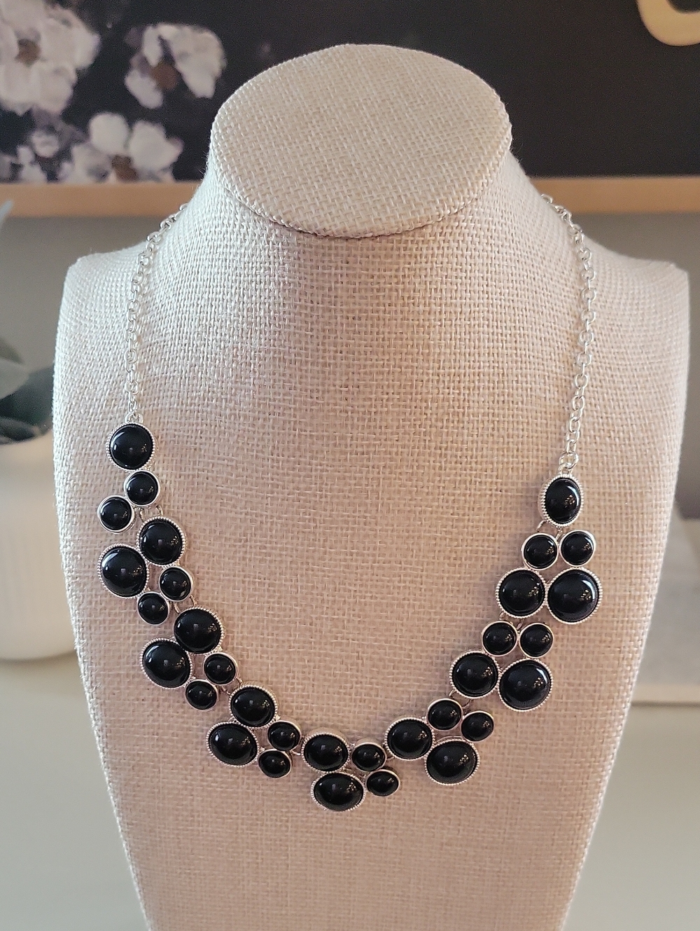 Liz Claiborne Black Bead Cabachon Statement Necklace - Women Jewelry